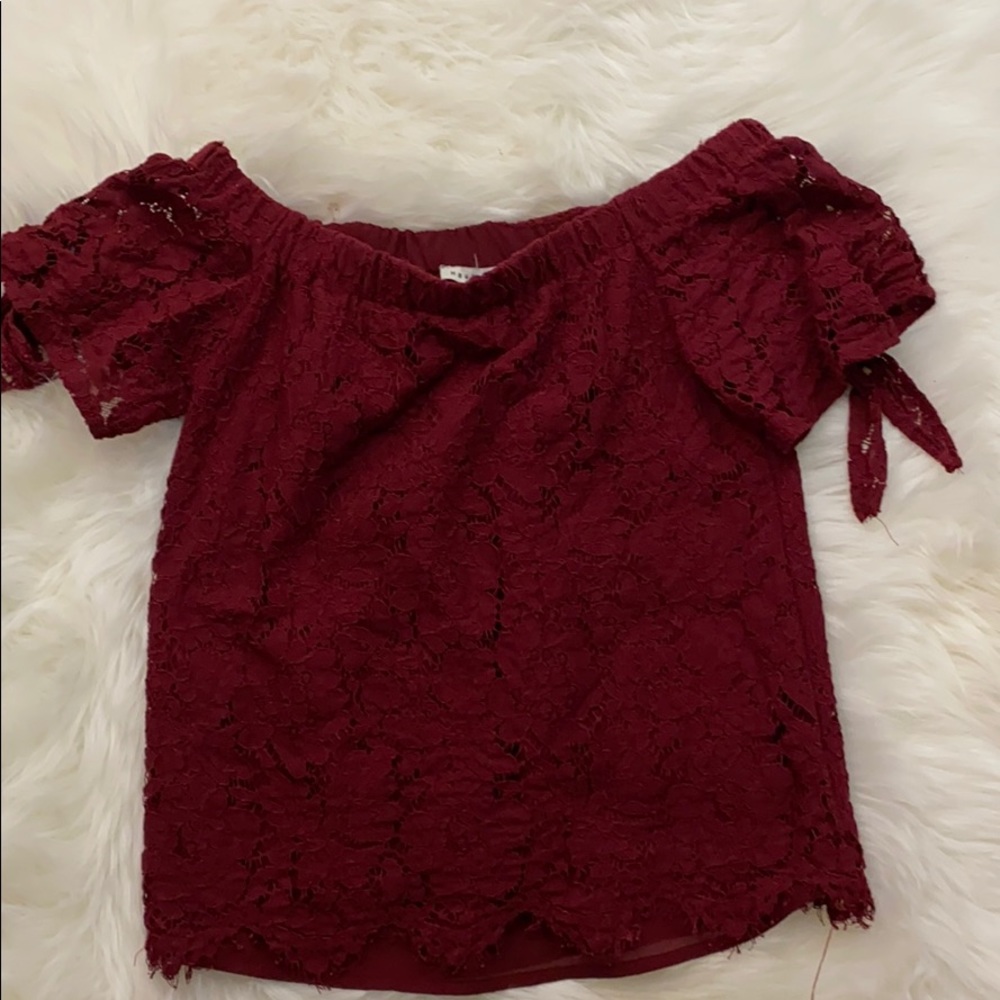 Off the shoulder burgundy lace shirt